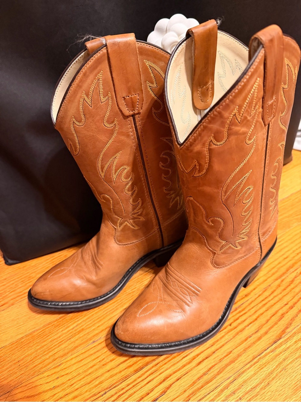 Old West Tan Brown Leather Western Cowboy Boots